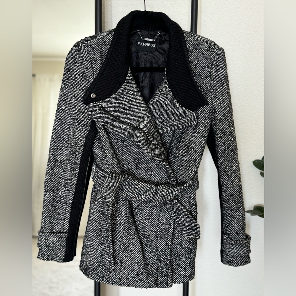 Express women’s twill coat with tie waist